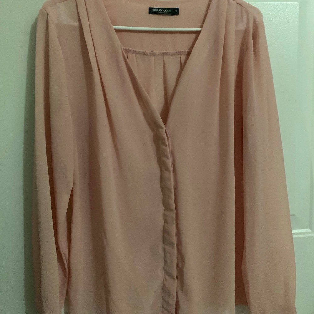 Sheer Pink Long Sleeve Blouse